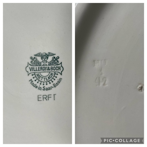 Antique Villeroy & Boch Wash Stand Set Pitcher, Basin and Soap Tray Ivory Gold - Picture 15 of 16